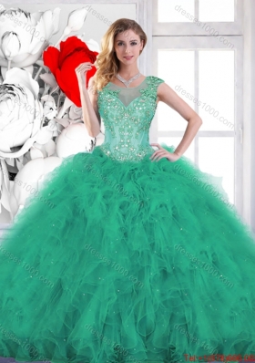Fashionable Beading and Appliques Sweet 16 Gowns in Turquoise for 2016 Spring