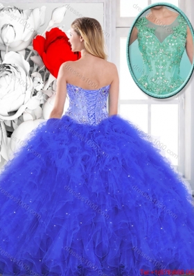 Fashionable Beading and Appliques Sweet 16 Gowns in Turquoise for 2016 Spring