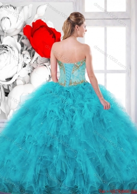 Modest Beading Sweetheart Quinceanera Dresses in Aqua Blue