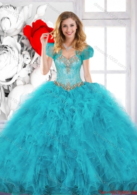 Modest Beading Sweetheart Quinceanera Dresses in Aqua Blue