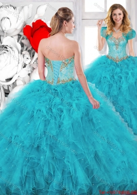 Modest Beading Sweetheart Quinceanera Dresses in Aqua Blue