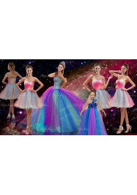 Perfect Beaded Multi Color Quinceanera Dresses and Hand Made Flower Dama Dresses and Cute One Shoulder Little Girl Dresses