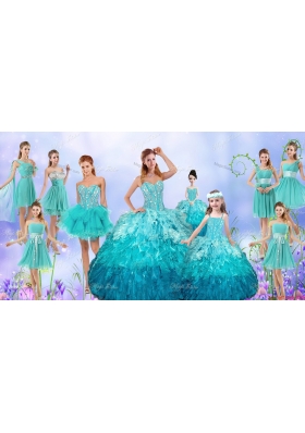 Popular Beaded Quinceanera Gown and Aqua Blue Dama Dresses and Pretty Multi Color Little Girl Dresses and Perfect Orange Prom Dresses