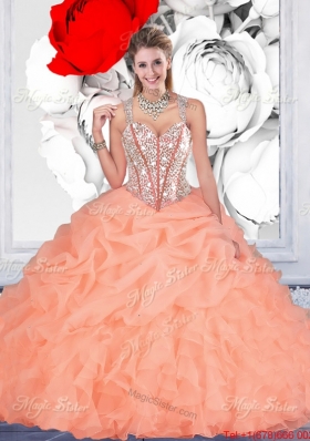 Sturning Straps and Beaded Quinceanera Dresses and Baby Pink Short Dama Dresses and Cute Orange Little Girl Dresses and Feminine Mini Length Prom Dresses