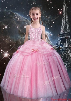 Sweet Ball Gown Straps Pink Beading Mini Quinceanera Dresses