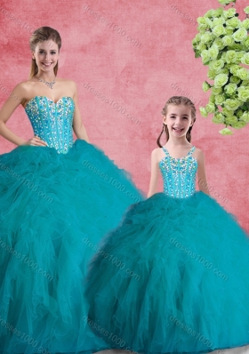 2016 Sweet Ball Gowns Teal Princesita With Quinceanera Dresses with Beading and Ruffles