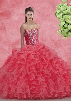 Wonderful Ball Gown Sweetheart Beading Princesita With Quinceanera Dresses in Coral Red