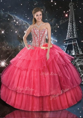 Fashionable Ball Gown Coral Red Princesita With Quinceanera Dresses with Beading for Fall