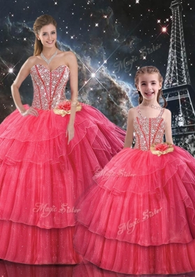 Fashionable Ball Gown Coral Red Princesita With Quinceanera Dresses with Beading for Fall