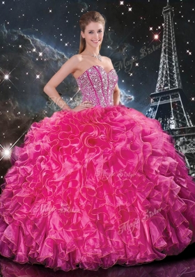 Luxurious Beading Princesita With Quinceanera Dresses in Hot Pink