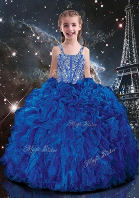 Wonderful Ball Gown Princesita With Quinceanera Dresses with Beading and Ruffles in Blue for Fall