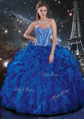 Wonderful Ball Gown Princesita With Quinceanera Dresses with Beading and Ruffles in Blue for Fall