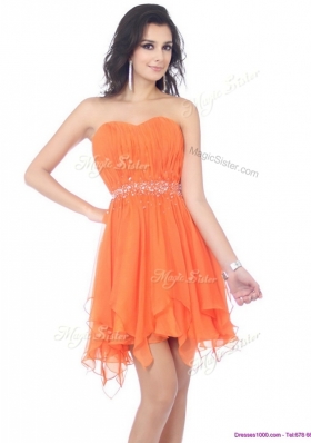 2016 Cheap Sweetheart Beading and Ruching Short Bridesmaid Dresses in Orange