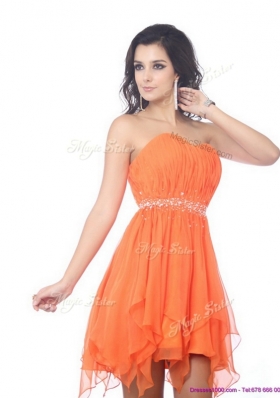 2016 Cheap Sweetheart Beading and Ruching Short Bridesmaid Dresses in Orange