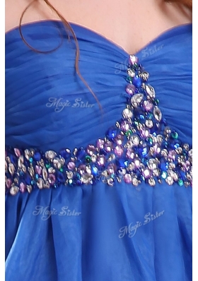 2016 Classical Short Sweetheart Beading Bridesmaid Dress in Blue