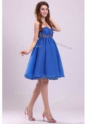 2016 Classical Short Sweetheart Beading Bridesmaid Dress in Blue