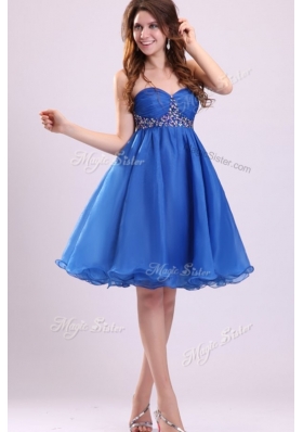 2016 Classical Short Sweetheart Beading Bridesmaid Dress in Blue