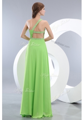 2016 Elegant One Shoulder Spring Green Bridesmaid Dresses with High Slit