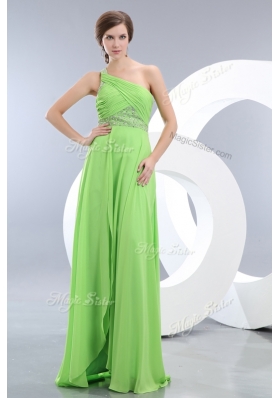 2016 Elegant One Shoulder Spring Green Bridesmaid Dresses with High Slit