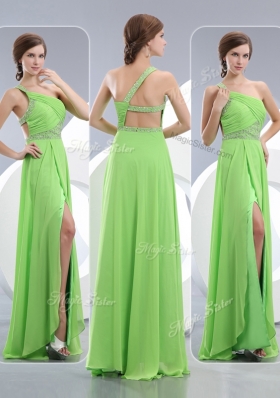 2016 Elegant One Shoulder Spring Green Bridesmaid Dresses with High Slit