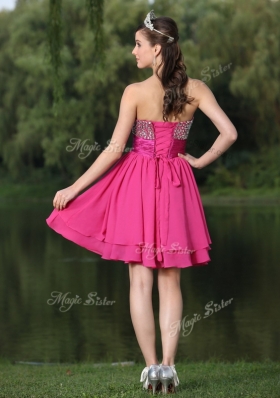 2016 Inexpensive Short Sweetheart Beading Bridesmaid Dresses in Hot Pink