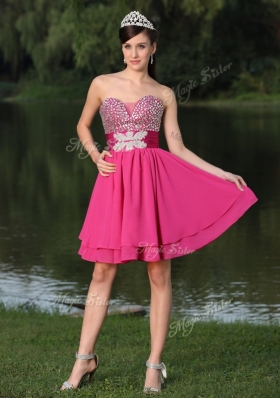 2016 Inexpensive Short Sweetheart Beading Bridesmaid Dresses in Hot Pink