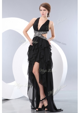 2016 New Style V Neck High Low Bridesmaid Dresses in Black