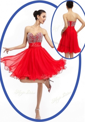 2016 Perfect Sweetheart Red Short Bridesmaid Dresses with Beading