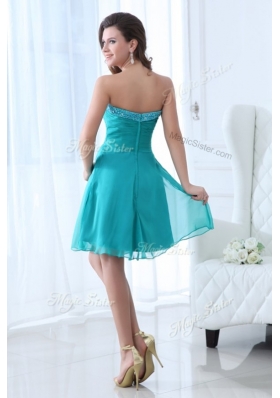 2016 Pretty Short Sweetheart Beading Bridesmaid Dress in Turquoise