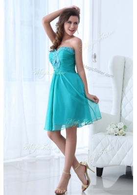 2016 Pretty Short Sweetheart Beading Bridesmaid Dress in Turquoise