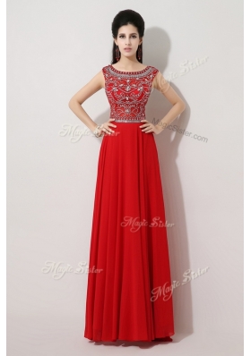 Beautiful Empire Bateau Brush Train Prom Dresses with Beading