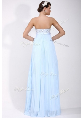 Beautiful Strapless Beading Long Prom Dress in Light Blue