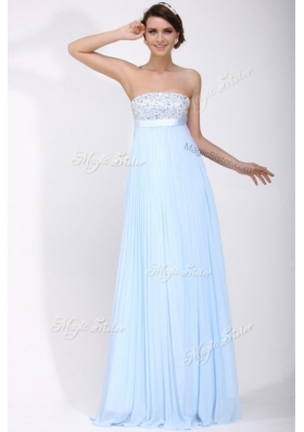 Beautiful Strapless Beading Long Prom Dress in Light Blue