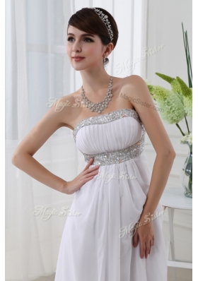 Beautiful Strapless Brush Train Beading Prom Dress in White