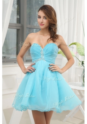 Beautiful Sweetheart Beading Short Prom Dress in Aqua Blue for Homecoming