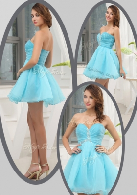 Beautiful Sweetheart Beading Short Prom Dress in Aqua Blue for Homecoming