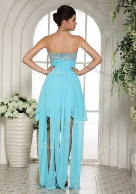 Beautiful Sweetheart High Low Beading and Paillette Prom Dress in Aqua Blue