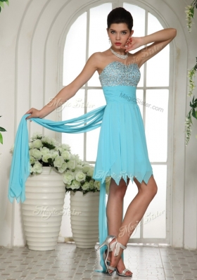 Beautiful Sweetheart High Low Beading and Paillette Prom Dress in Aqua Blue