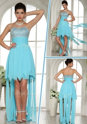 Beautiful Sweetheart High Low Beading and Paillette Prom Dress in Aqua Blue
