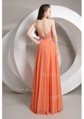 Elegant Empire Halter Top Orange Prom Dresses with Beading