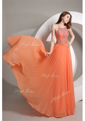 Elegant Empire Halter Top Orange Prom Dresses with Beading