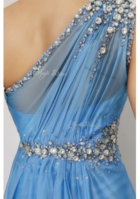 Elegant Empire One Shoulder Prom Dresses with Beading and Ruching