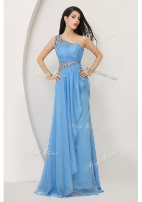 Elegant Empire One Shoulder Prom Dresses with Beading and Ruching