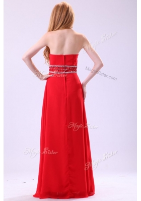 Elegant Empire Strapless Red Prom Dresses with Beading
