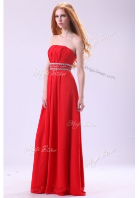 Elegant Empire Strapless Red Prom Dresses with Beading