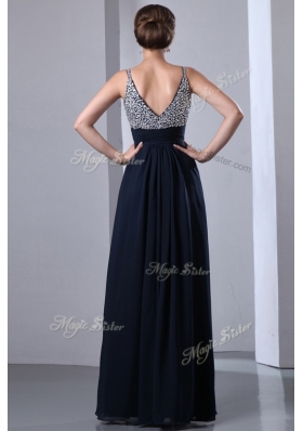 Elegant Empire Straps Side Zipper Beading Prom Dresses in Black