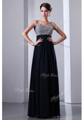 Elegant Empire Straps Side Zipper Beading Prom Dresses in Black