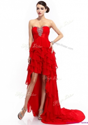 Elegant  High Low Ruffled Layers Prom Dresses with Beading