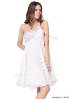 Elegant Short One Shoulder Beading Prom Dress in White