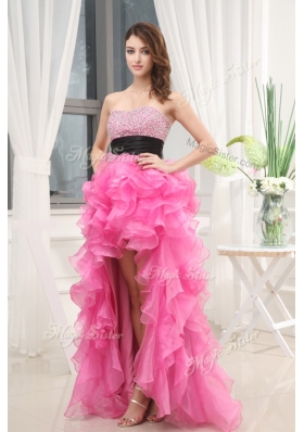 Elegant  Sweetheart High-low Pink Prom Dresses with Beading and Belt